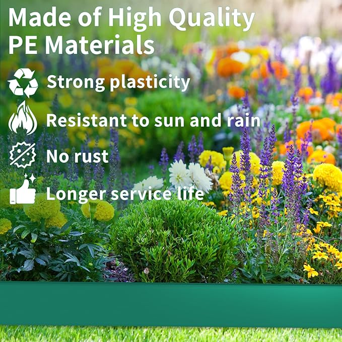 4 in x 25 Ft Garden Landscape Edging, No Dig Garden Edging Border Kit with 46 Pcs Spikes for Flower Bed Lawn Yard Grass Green
