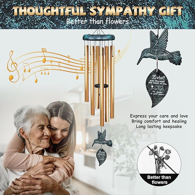 Sympathy Wind Chimes for Outside Deep Tone, Memorial for Loss of Loved One Prime, Bereavement Condolence Remembrance Funeral Gifts for Grieving Friends Loss of Mother Father