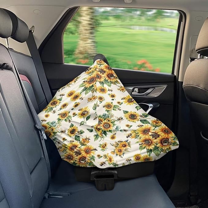 Sunflower Car Seat Canopy Breastfeeding Cover Multi Use Baby Stroller and Carseat Cover Breastfeeding Covers, Boys and Girls Shower Gifts
