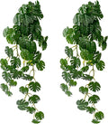 2 PCS Artificial Hanging Plants, Fake Hanging Monstera Leaves Ivy Vine Faux Greenery Tropical Palm Leaves Outdoor Hanging Plants Leaf Plant for Garden Home Decor