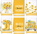 Boyiee Set of 6 Yellow Flower Kitchen Towels Decorative Floral Tea Towels