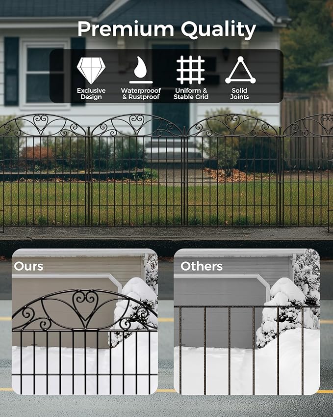 5 Panels No Dig Decorative Outdoor Garden Fence with Gate, 40 in(H) X 11.8 ft(L) Animal Barrier Fencing, Rustproof Portable Fence, Temporary Dog Fence Outdoor for Yard, Outside, Backyard
