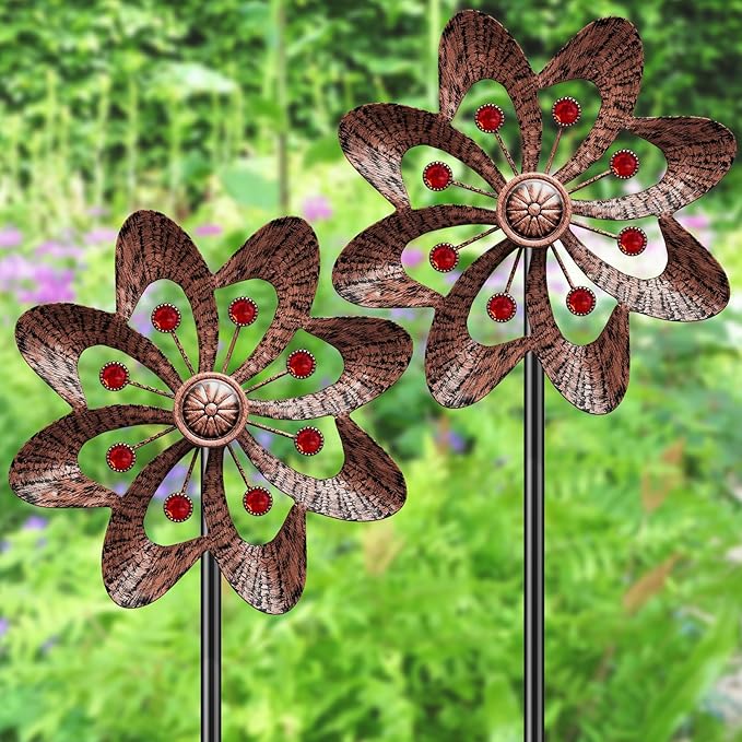 Metal Wind Spinners Outdoor, 360° Wind Sculpture Spinner with Metal Stake, Waterproof Spinners Green Kinetic Wind Spinner for Yard Lawn Decor (A- Vintage Copper 1PC)