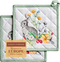 Maison d' Hermine Pot Holders Set 100% Cotton Heat Resistant Potholders 8" x 8" Hot Pads with Loop BBQ, Cooking, Baking, Grilling, Kitchen, Handling Hot Pans Spring/Summer (Pack of 2, Printemps)