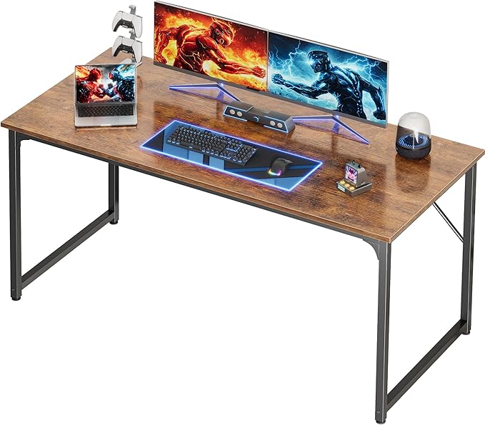 PRAISUN 54 X 24 Inch Computer Desk with Deeper Desktop, Gaming Office Writing Work Desk for Home Office, Study, Bedroom, Work from Home, Metal Frame, Rustic Brown