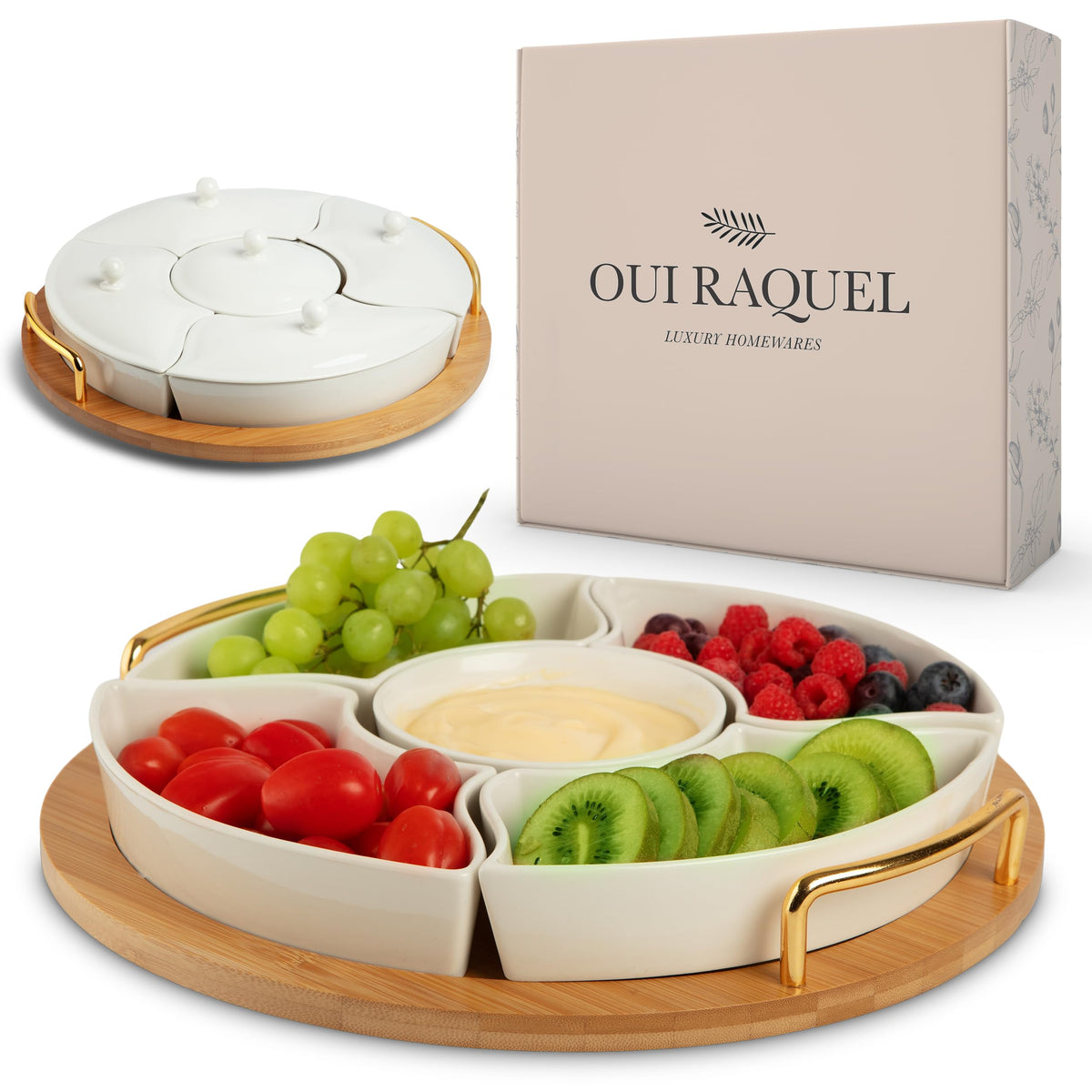 Chip and Dip Serving Set, 13.5" Serving Platters and Trays, Appetizer Serving Tray, Divided Serving Tray, Party Serving Relish Trays and Platters, Lazy Susan Taco Bar, Lazy Susan Serving Platter