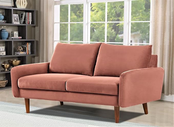 Container Furniture Direct Kent Velvet Loveseat Sofa for Modern Living Rooms and Compact Spaces, Comfy 2 Seater Couch Studio Apartment Furniture with Sleek Design, Rose