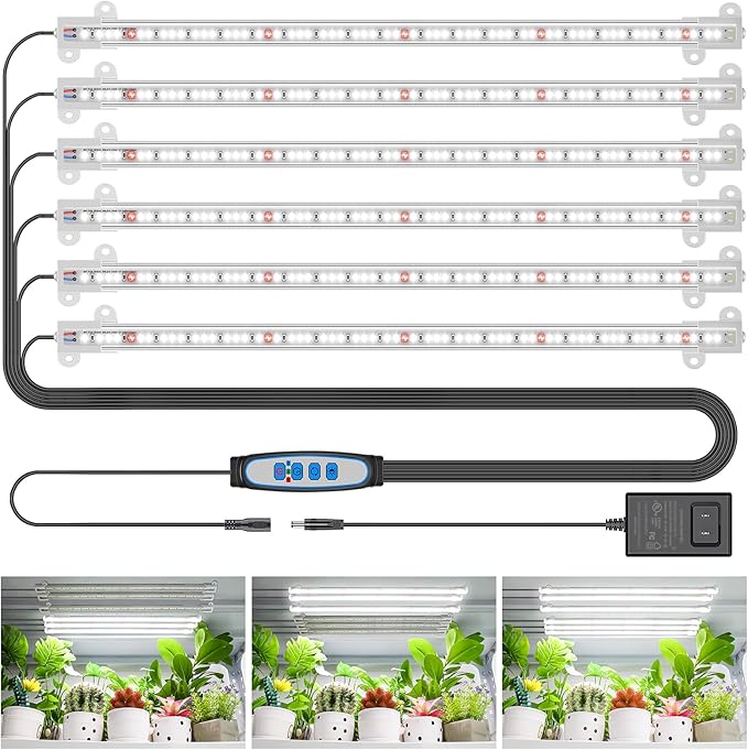Wiaxulay Grow Lights for Indoor Plants, 360 LEDs Full Spectrum Plant Grow Light, 6 Bars/16 in Grow Light Strip with Auto Timer 6/12/16 Hrs, 3 Switch Modes, 5 Dimmable Levels for Hydroponics Succulent