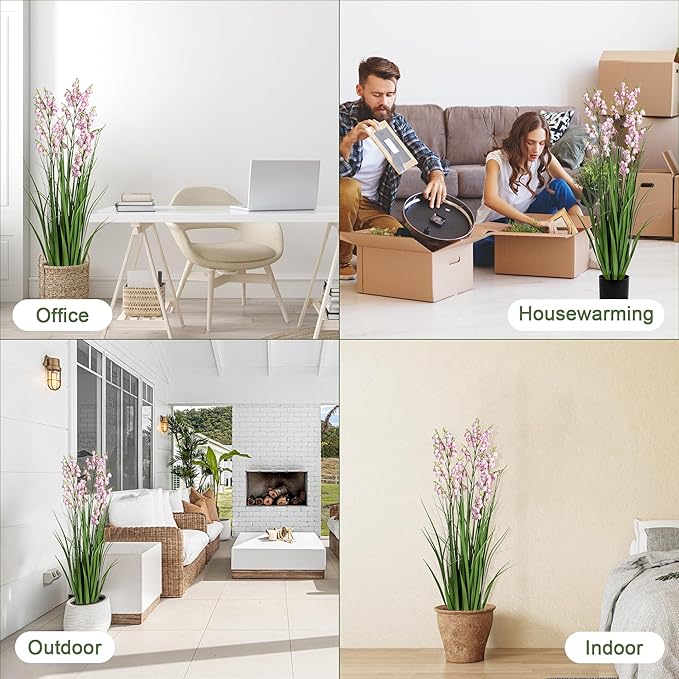 Fake Plants Home Decor Fake Flowers Artificial Plants Outdoor Tall Grass Plant Artificial Pampas Grass Decor Artificial Plants Indoor Fake Grass Living Room Decor Artificial Grass 36" 2PCS（Pink）