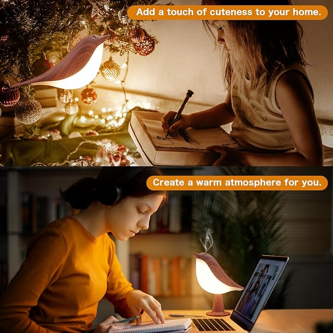 VViN 2 in 1 Small Desk Lamp, Bird Cordless Table Lamp with 3 Color Temperature Dimmer and Touch Sensor - Rechargeable Battery Night Light for Kids, Bedroom, Bedside, and Outdoor Use
