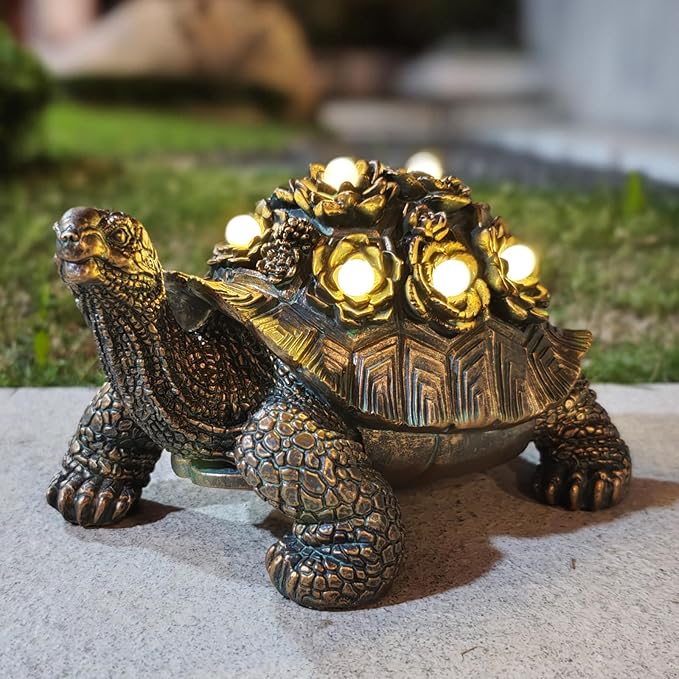 Outdoor Solar Turtle Decor - Resin Succulent Planter with Waterproof LED Shell, Unique Garden Gift for Plant Lovers for Patio, Balcony, Yard Ornament