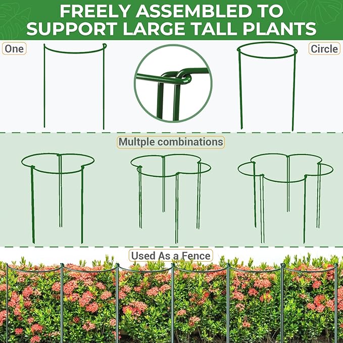 LEOBRO 24 Inch Plant Support Stakes, 6PCS Plant Stakes, Peony Cages and Supports, Garden Stakes, Plant Supports for Outdoor Plants Indoor Plants, Monstera Tomato Hydrangea Support Cage, 10" W x 24" H