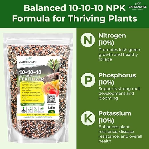 10-10-10 Plant Fertilizer Slow Release - 10 10 10 All Purpose Granular Garden Fertilizer for Vegetables, Tomato, Arborvitae, Shrubs, Rose, Flowers, Fruit, Fig Trees (1 Quart)