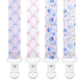 Stadela Baby Pacifier Clip Holder - Girl 4 Pack Gift Set – Vintage Floral French Granmillenial Ribbons Bows and Flowers in Pink and Blue