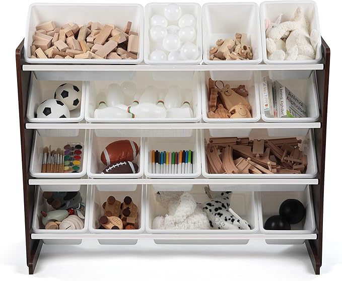 Humble Crew Supersized Toy Storage Organizer with 16 Removable Bins, Espresso/White – Large Toy Storage for Toddlers Ideal for Kids' Rooms, Playrooms, and Nurseries - Modern Toy Bins for Kids