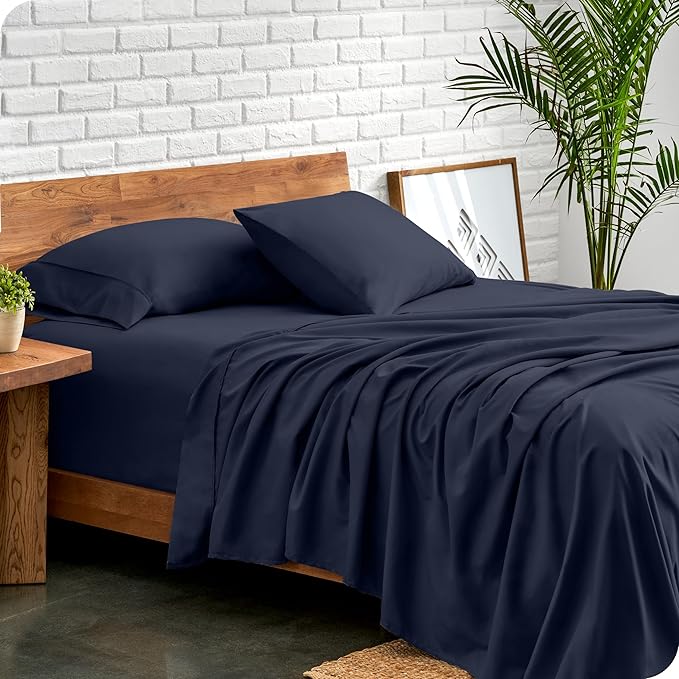 Bare Home Split King Sheet Set - 1800 Ultra-Soft Microfiber Bed Sheets - Double Brushed - Deep Pockets - Easy Fit - 5 Piece Set - Bed Sheets & Pillowcases (Split King, Midnight Blue)