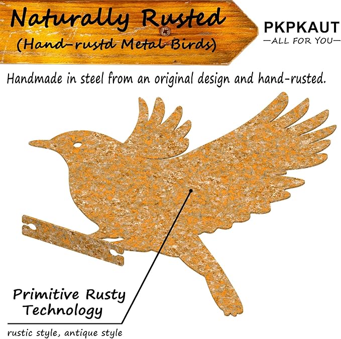 5Pcs Metal Birds Robin Fence Decorations Outdoor Yard Art, Rusty Birds Fence Art Outdoor and Garden, Metal Bird Silhouette Craft Statue Ornaments Fence Topper Decor
