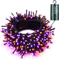 Joomer Orange Purple Halloween Lights, 66ft 200 LED Battery Operated String Lights Waterproof with 8 Modes & Timer Function for Halloween Outdoor Indoor Decorations