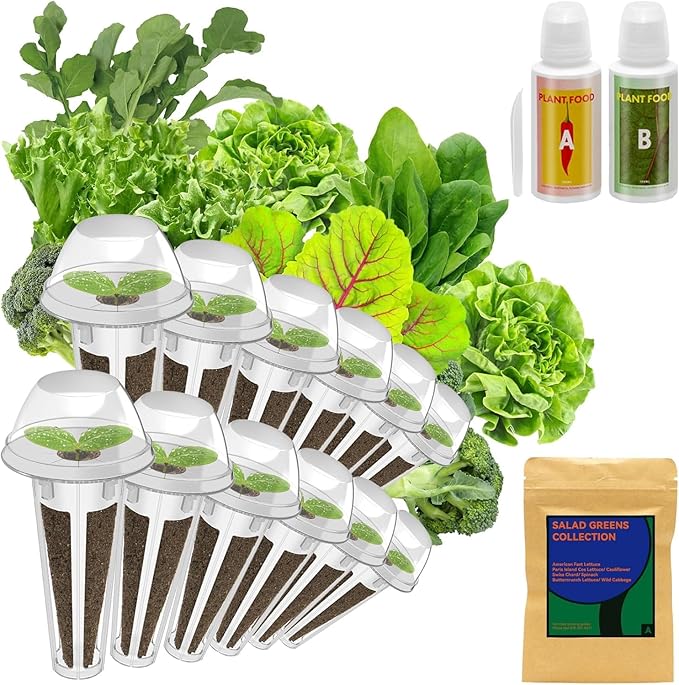 inbloom Salad Green Seed Pod Kit for Hydroponics Growing System, 12 Pods (350+ Seeds with American Fast/Paris Island/Buttercrunch Lettuce, Swiss Chard, Spinach, Cauliflower, and Wild Cabbage)