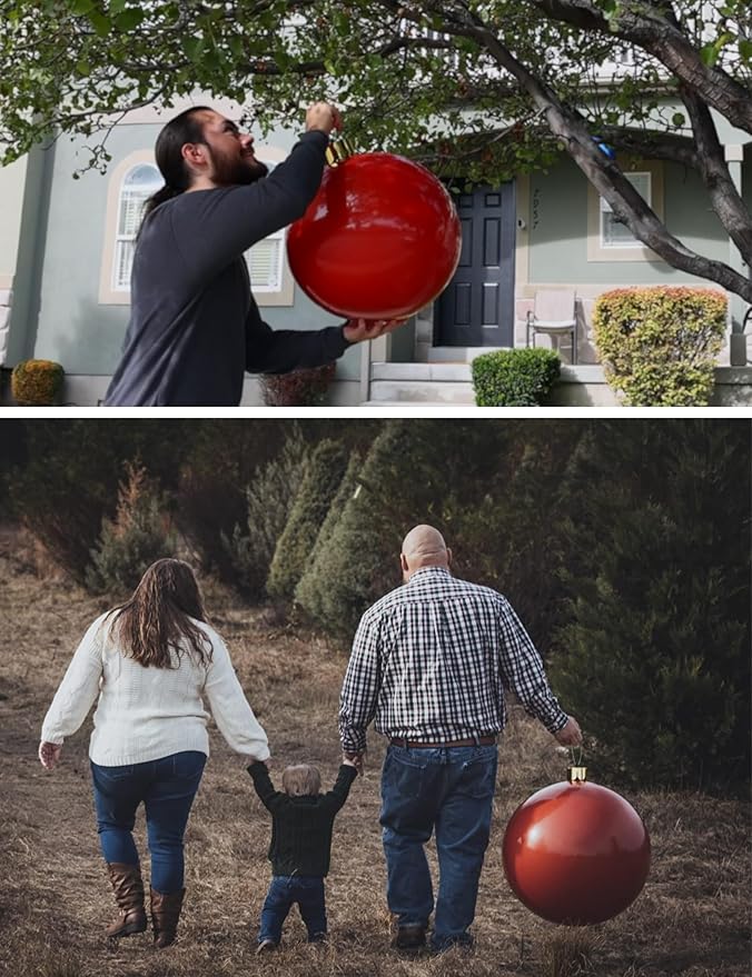Inflatable Christmas Ornaments, 18" or 25" Oversized Outdoor Christmas Ball Ornaments, Holiday Yard Christmas Tree Decorations, Indoor and Outdoor Decoration Balls (25 inch, Gold)