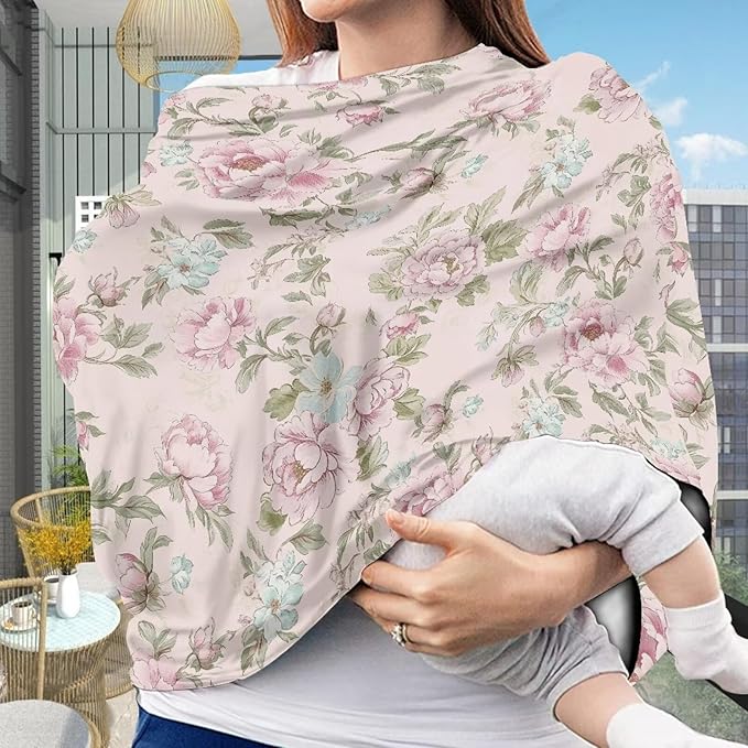 AFPANQZ Pink Flowers Breastfeeding Nursing Cover Baby Carseat Canopy for Babies Infant Newborn Stroller Cover Breastfeeding Scarf