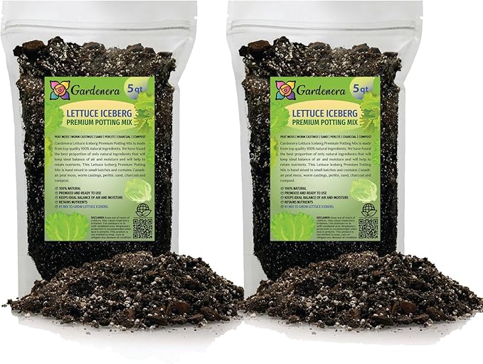 Gardenera Premium Potting Soil Blend for Lettuce Iceberg - The Ultimate Mix for Healthy, Vibrant, and Crisp Lettuce - 10 Quart