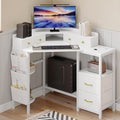 Corner Desk with 6 Drawers Shelves for Small Space Computer Desk with Power Outlets,Gaming Desk with Printer Monitor Stand Storage for Home Office Workstation Writing Table (White, 31.5)