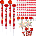 101 PCS Beaded Garden Stakes Kit, DIY Fairy Wand Garden Stake Beads Kits with Red Large Hole Beads 4 Crystal Stopper Top Threaded Rods and 2 Colored Small Windmills for Outdoor Indoor Decor