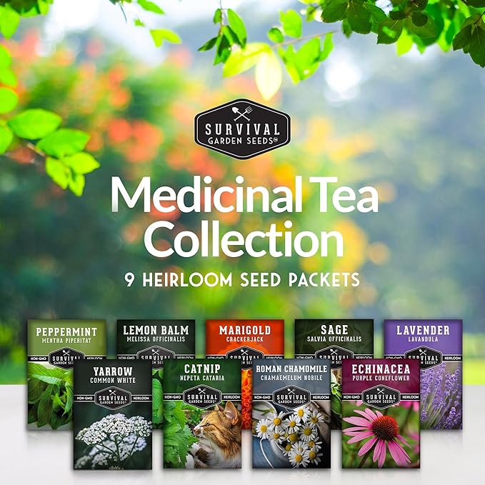 Medicinal Tea Herb Seeds for Planting | 9 Variety Pack of Heirloom, Non-GMO Herbs – Grow Herbal Teas, Natural Remedies – Home Apothecary Garden Kit – Survival Garden Seeds