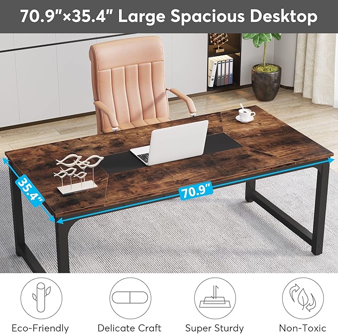 Tribesigns Modern Computer Desk, 70.8 x 35.4 inch Large Executive Office Desk Computer Table Study Writing Desk Workstation for Home Office,Rustic/Black