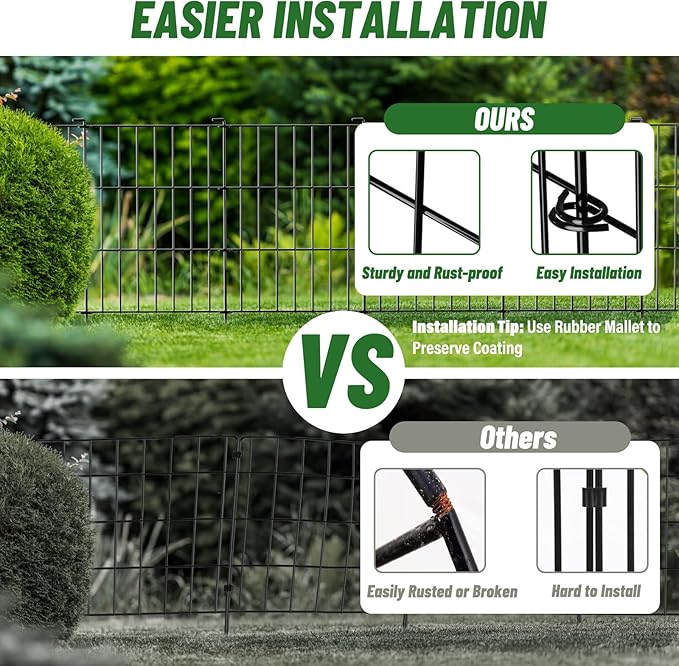 10 Panels Animal Barrier Fence - No Dig Rustproof Metal Garden Fence, 17in H x 10.8ft L, Decorative Outdoor Fence for Rabbits Dogs, Easy Install Fence for Flower Beds and Patios