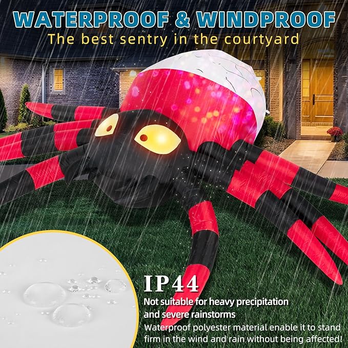 ININ 12FT Giant Halloween Inflatable Spider Decorations Outdoor,Halloween Blow Up Yard Decorations Built-in 8 Rotating LED Lights,Halloween Party Decor,for Garden/Lawn.