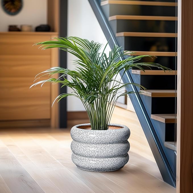 SQOWL Ceramic Planter - 10 Inch Ceramic Plant Pot Indoor, Round Planter with Drainage Hole, Modern Flower Pots Outdoor, Home Living Room Garden Decor, Gardening Gifts, Black and White