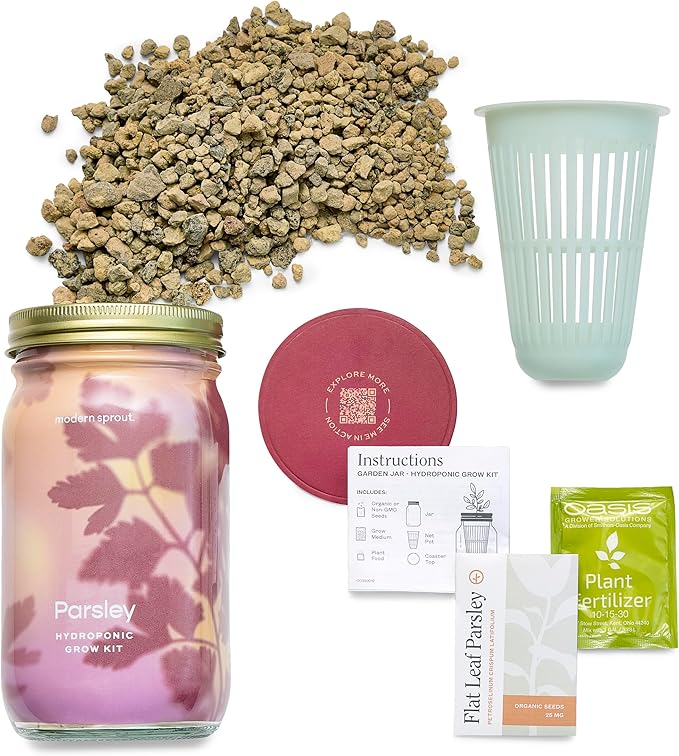 Modern Sprout Mason Garden Jar - Self-Watering Hydroponics Growing System Kit with Organic Herb Seeds - Jar Planter for Indoor Herb Garden - Seed Starter Kit - Home Decor & Gifting - Parsley
