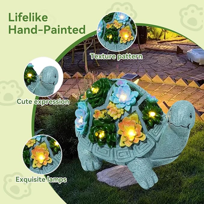 Solar Turtle Garden Statues with LED Lights, Outdoor Decor for Patio Yard Balcony - Unique Housewarming Birthday Gifts for Women Mom Grandma
