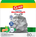 Glad ForceFlex MaxStrength Drawstring XL Kitchen Trash Bags, 20 Gal, 80 Ct