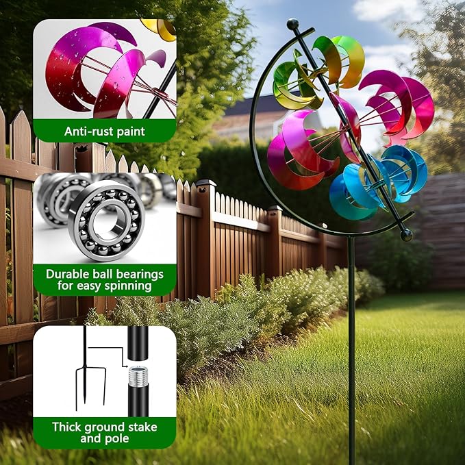 Wind Spinner for Garden and Yard - Large Metal Kinetic Wind Sculpture for Outdoor Decor (Moons)