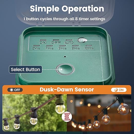 SURAIELEC Outdoor Power Stake Timer Waterproof, 100FT Wireless Remote Control, Dusk to Dawn Timer, 6 Grounded Plug Outlets, 25FT, Power Strip for Christmas Lights, Garden, Patio, Outdoor Light