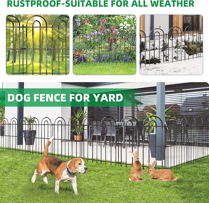 15 Panels Decorative Garden Fence, 32 in(H) X 30 ft(L) No Dig Dog Fence Outdoor for Yard, Rustproof Tall Metal Garden Fencing Animal Barrier with Ground Stakes, Temporary Fencing for Patio Outdoor