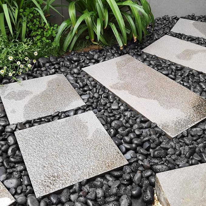 40lbs Black Pebbles Mulch for Landscaping, 1-2 Inch High Polished Natural River Rocks for Plants, Decorative Stones Garden Outdoor and Indoor DIY Vase Filler Fish Tank Aquariums