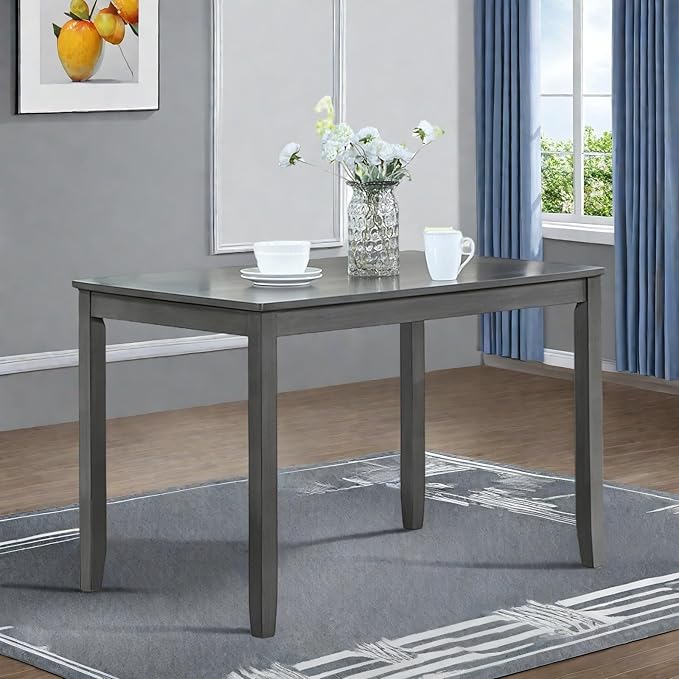 Dining Table for 4, Wooden Rectangular Kitchen Table with Natural Woodgrain Finish, 45.5" MDF Modern Dining Table with Solid Wood Tapered Legs and Rounded Corners, Easy Assembly, Gray