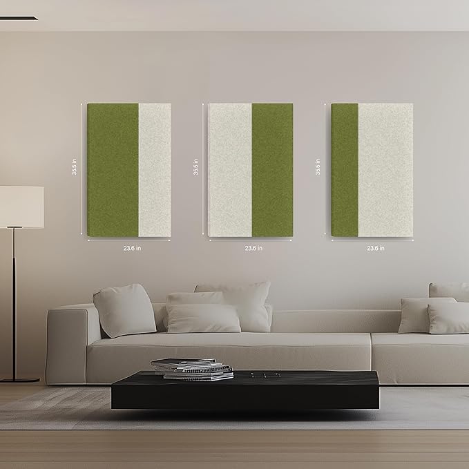 3-Pack Stitched Fabric Acoustic Panels Sound Absorbing,3-Piece 35.5x23.6 Inches Sound Proof Foam Panels for Walls,Sound Dampening Wall Panels for Home,Office.Green and Light Gray