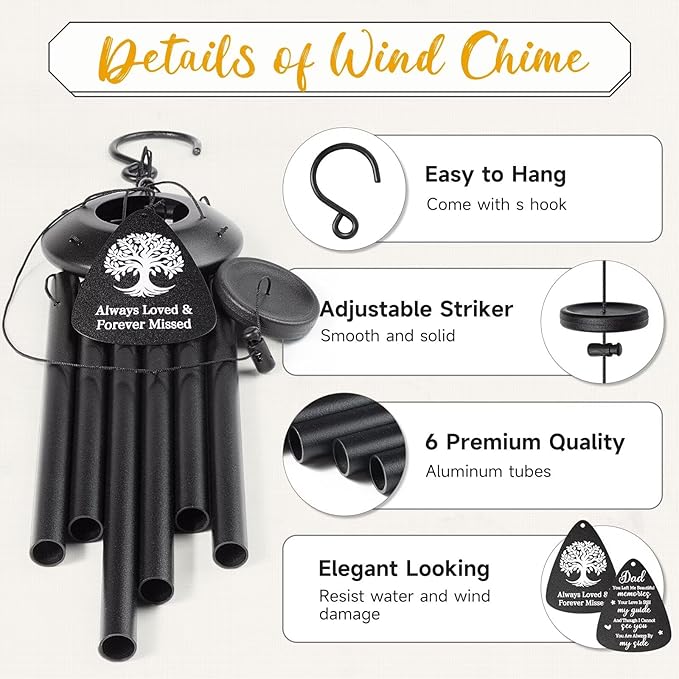 Memorial Gifts for Loss of Dad, 25''Memorial Wind Chimes for Loss of Fatther Gifts, Condolence/Remembrance/Bereavement Gift,Windchimes in Memory Sympathy Gift,Funeral Decor for Garden Outside,Black