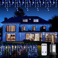 JMEXSUSS Blue&White Icicle Lights - 38.8FT 400 LED Icicle String Lights with Remote for Indoor/Outdoor, House, Bedroom, Fireplace, Birthday, Christmas Decorations