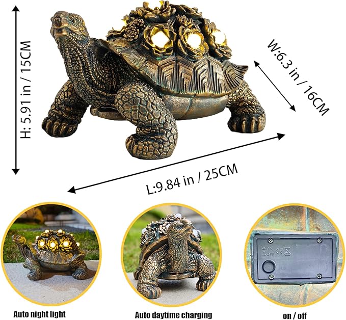 Outdoor Solar Turtle Decor - Resin Succulent Planter with Waterproof LED Shell, Unique Garden Gift for Plant Lovers for Patio, Balcony, Yard Ornament