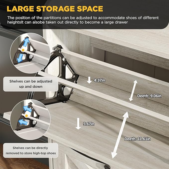 Maupvit Large Shoe Storage Cabinet with 4 Flip Drawers, Narrow Shoe Cabinet for Entryway with Wooden Legs, Freestanding Hidden Shoe Rack Organizer ＆ Metal Hinges, Beige