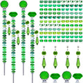 Exway 100 PCS DIY Fairy Wand Beaded Garden Stake Beads Kits with Green Large Hole Beads 4 Crystal Stopper Top Threaded Rods and 4 Green Sparkling Crystal Pendants for Outdoor Indoor Decor