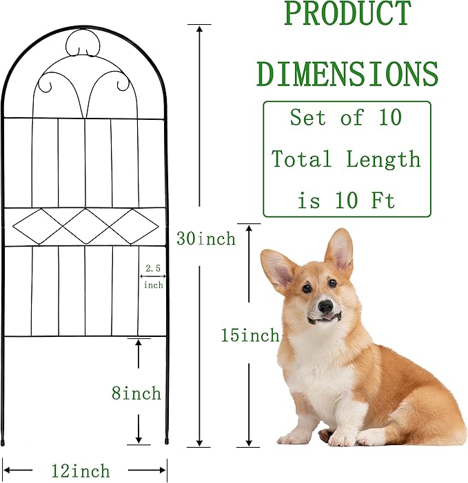 Decorative Garden Fence 10 Pack, 30in (H) x 10ft (L) Rustproof Metal Wire Animal Barrier, Arched Flower Edging Border Fencing Panel for Dog, Yard, Patio, Outdoor, Decor