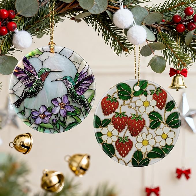 Strawberry Flower Ornament, Christmas Ornaments & Christmas Decorations for Tree, Vibrant Holiday Decor, Gift for Her, Friends & Strawberry Lovers, Gift Exchange & Gifts Idea, Giftbox Included