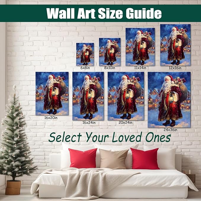 Vintage Santa Claus Delivers Gifts Canvas Wall Art - Rustic Framed Christmas Canvas Prints for Living Room, Cozy Winter Wall Decor, Ideal Christmas Gifts & Festive Decorations